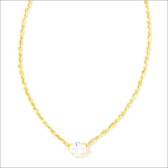 Gold-Plated Brass Pendant Necklace with White Crystal 16